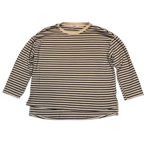 Mod Ref Striped Round Neck Beige Black‎ Stripes Pullover Comfy Casual Top Size S